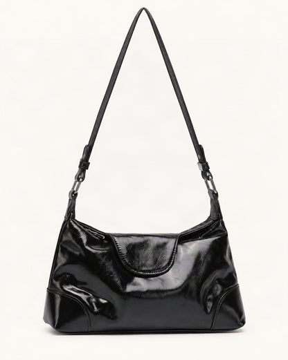 Cowhide Leather Small Shoulder Bag with Adjustable Strap — straight-on front view on a warm white background