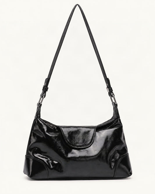Cowhide Leather Small Shoulder Bag with Adjustable Strap — straight-on front view on a warm white background
