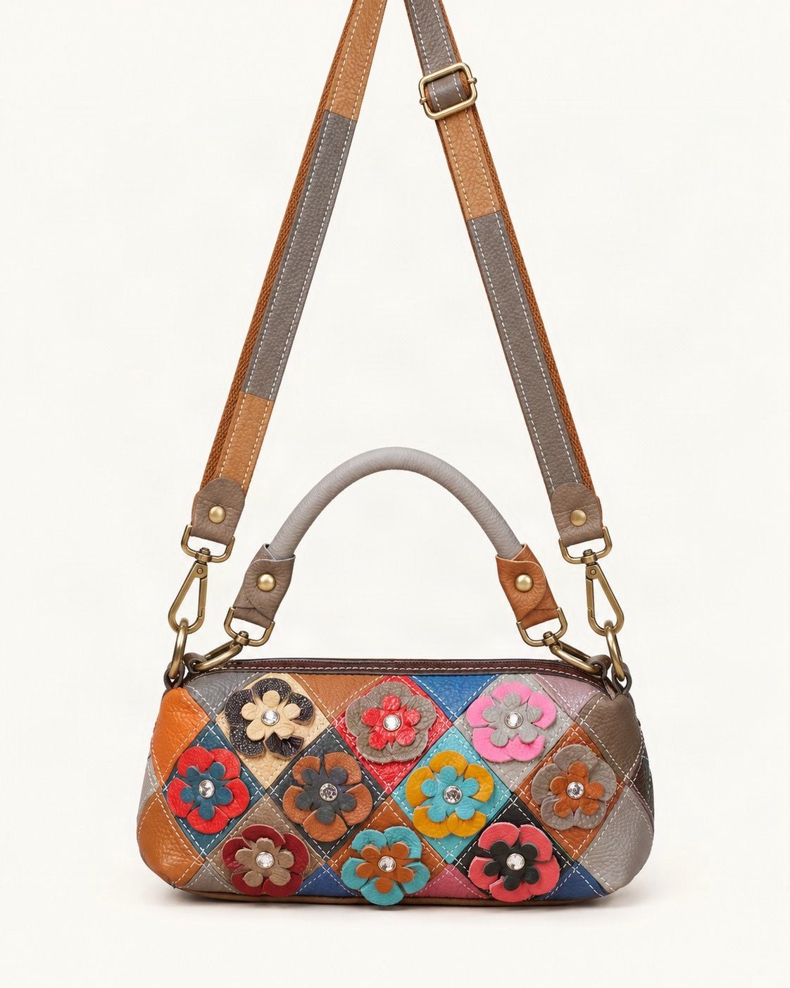 Top-Grain Cowhide Small Crossbody Bag – Color Options — straight-on front view on a warm white background