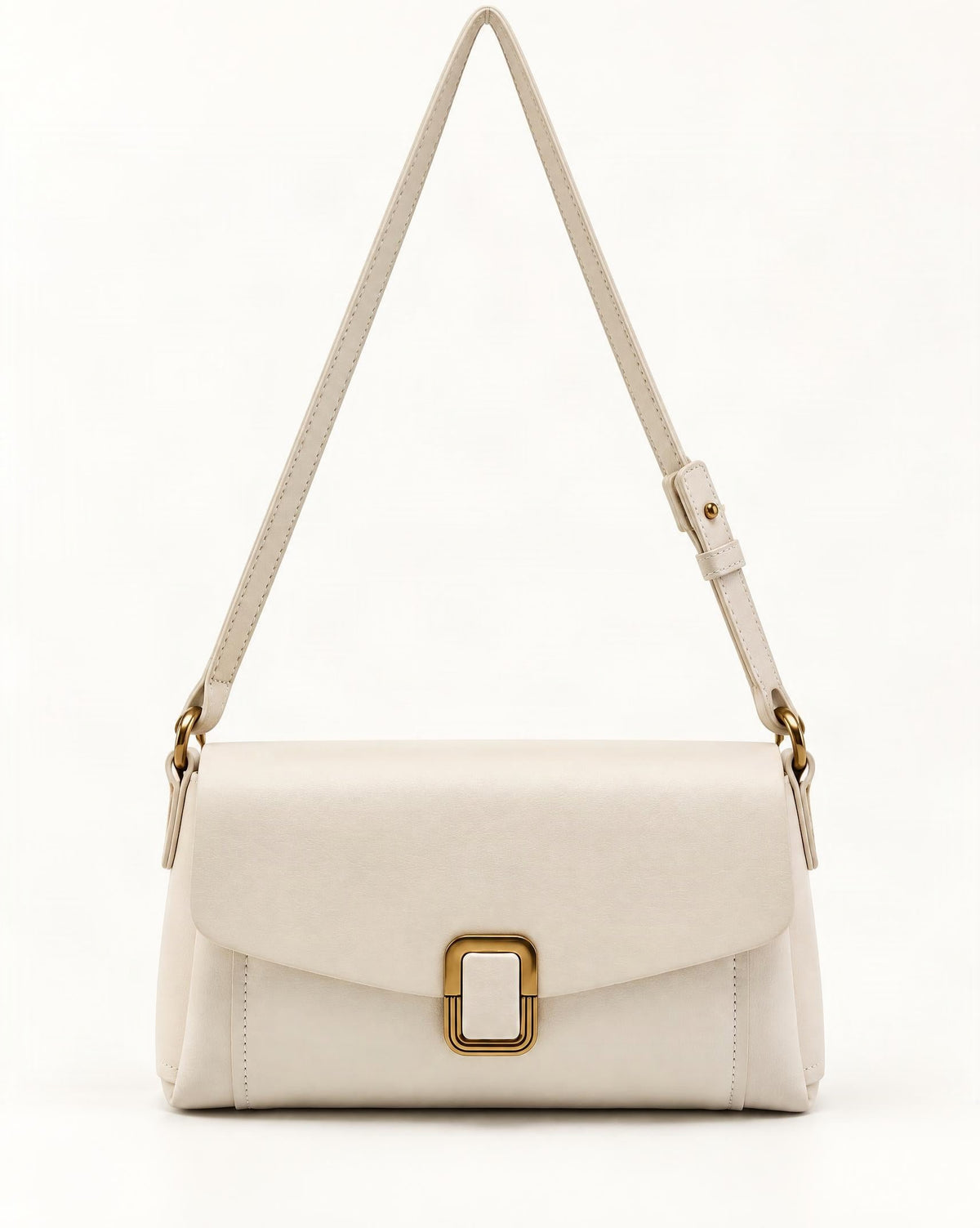 Cowhide Leather Small Crossbody Bag with Adjustable Strap — straight-on front view on a warm white background