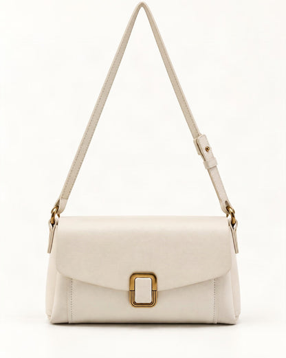 Cowhide Leather Small Crossbody Bag with Adjustable Strap — straight-on front view on a warm white background