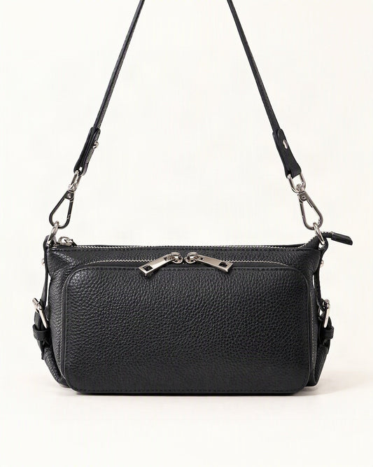 Top Grain Leather Crossbody Bag with 10 Card Slots — straight-on front view on a warm white background