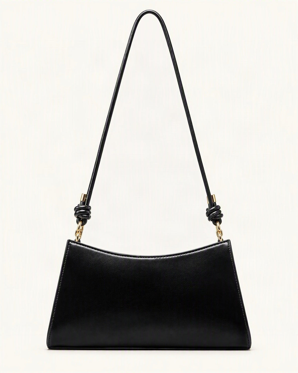 Cowhide Leather Underarm Shoulder Bag with Knotted Strap — straight-on front view on a warm white background