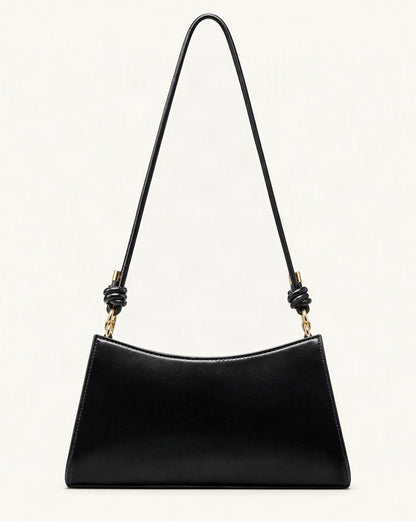 Cowhide Leather Underarm Shoulder Bag with Knotted Strap — straight-on front view on a warm white background