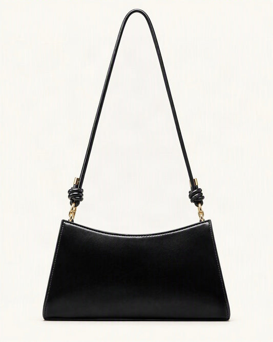Cowhide Leather Underarm Shoulder Bag with Knotted Strap — straight-on front view on a warm white background