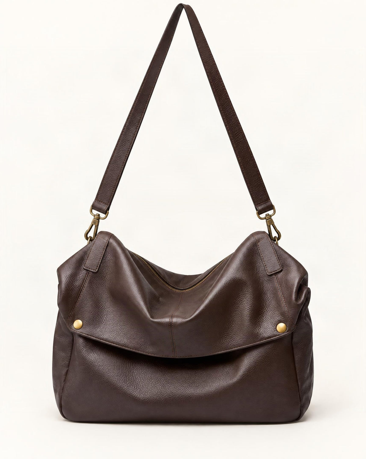 Cowhide Leather Tote Shoulder Bag with Detachable Strap — straight-on front view on a warm white background