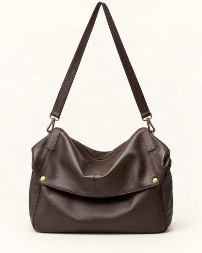 Cowhide Leather Tote Shoulder Bag with Detachable Strap — straight-on front view on a warm white background
