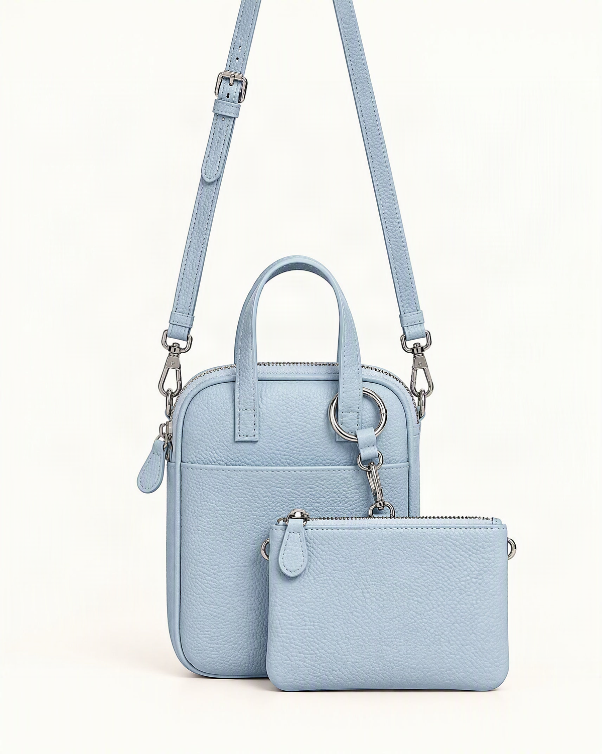 Pebbled Cowhide Micro Crossbody Bag — straight-on front view on a warm white background