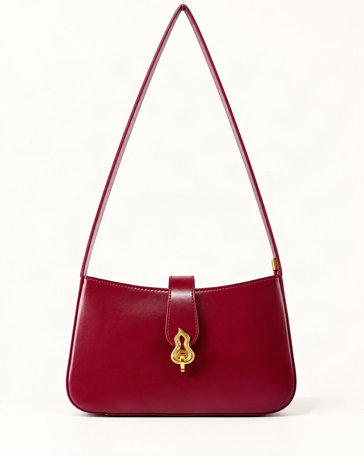 Cowhide Leather Small Shoulder Bag with Gourd Lock Clasp — straight-on front view on a warm white background