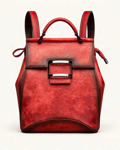 Top-Grain Cowhide Convertible Backpack – Color Options — straight-on front view on a warm white background