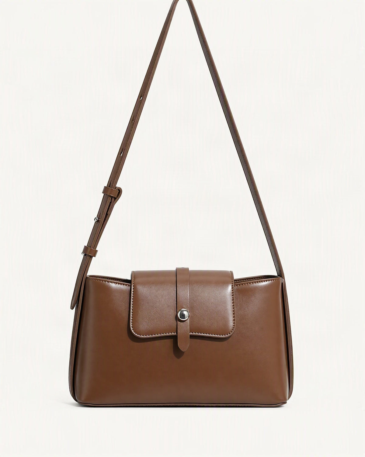 Genuine Leather Envelope Shoulder Bag with Adjustable Strap — straight-on front view on a warm white background