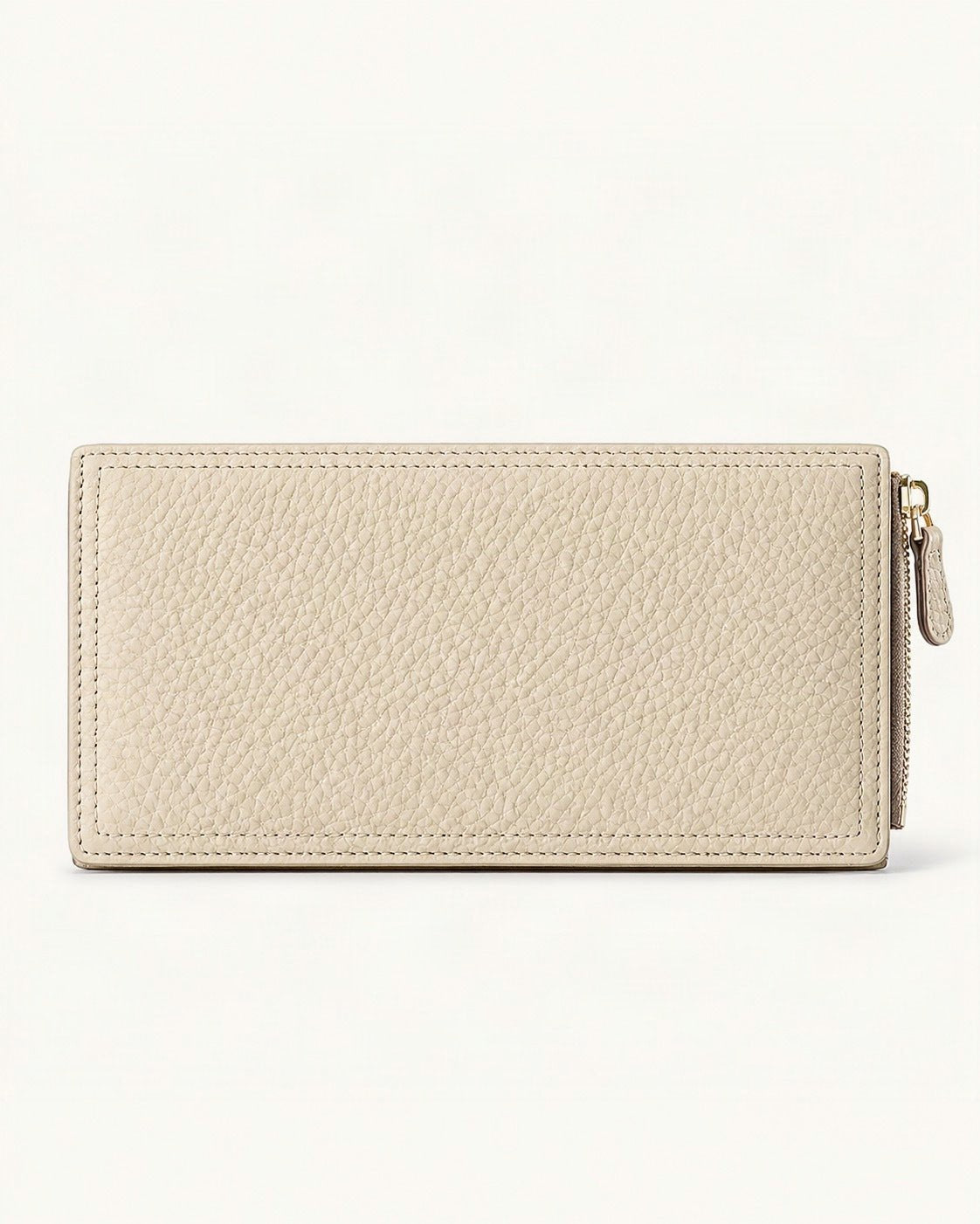 Top-Grain Cowhide Long Wallet with RFID-Blocking Lining — straight-on front view on a warm white background