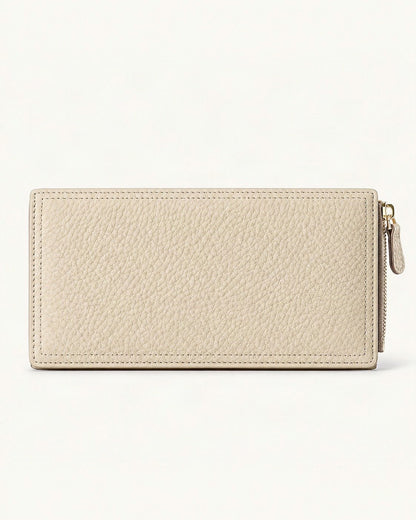 Top-Grain Cowhide Long Wallet with RFID-Blocking Lining — straight-on front view on a warm white background