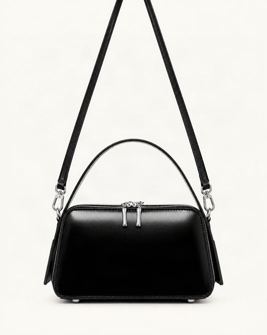 Cowhide Leather Small Crossbody Bag – Color Options — straight-on front view on a warm white background