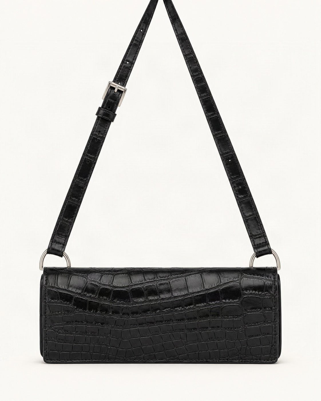 Split Cowhide Croc-Embossed Belt Bag — straight-on front view on a warm white background