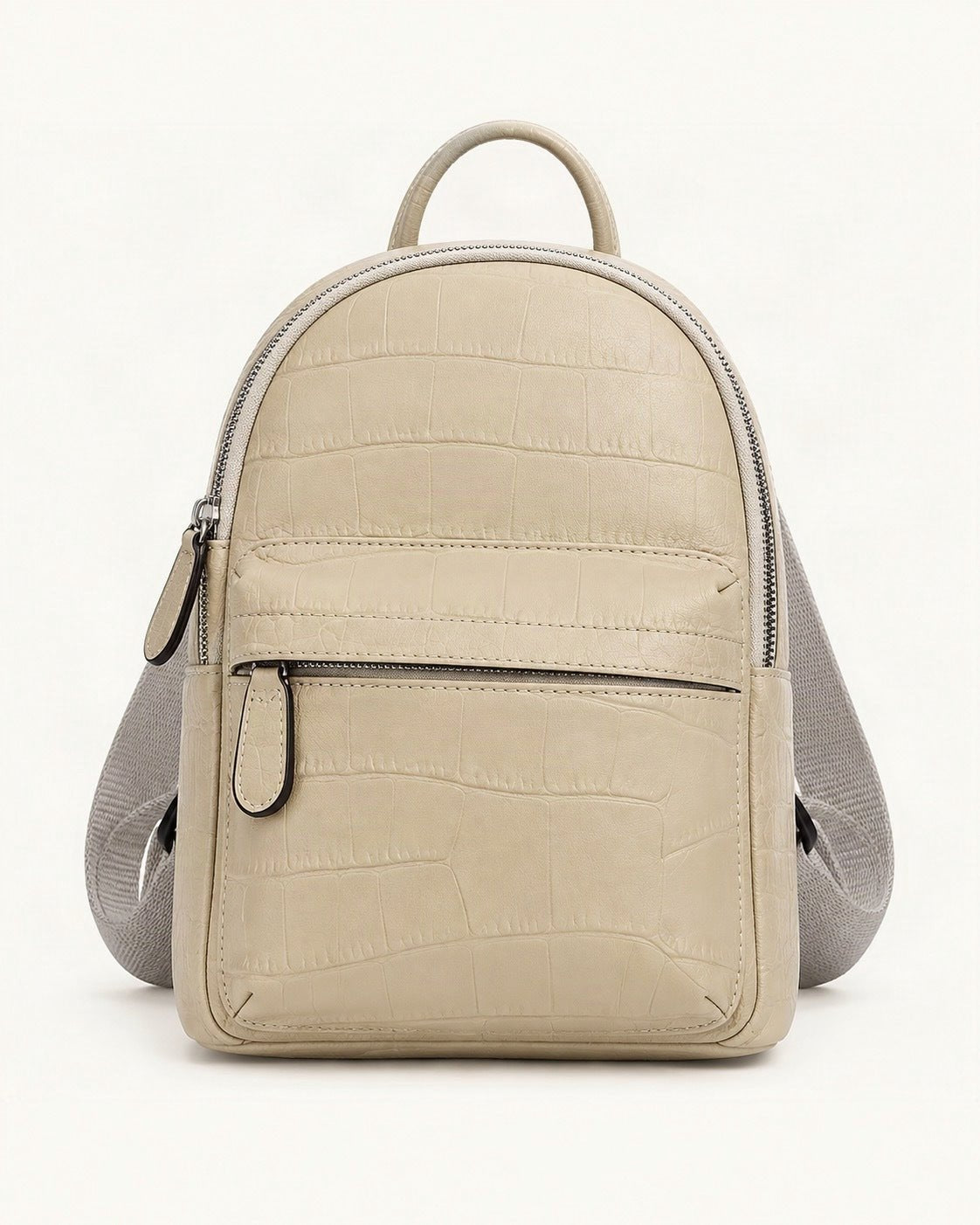 Top-Grain Cowhide Small Backpack — straight-on front view on a warm white background