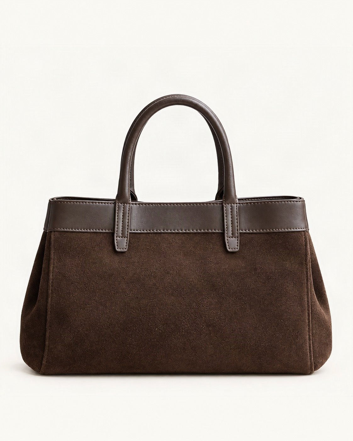 Suede Cowhide Top-Handle Shoulder Bag — straight-on front view on a warm white background