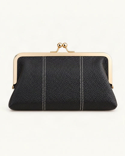 Top-Grain Cowhide Frame Clutch — straight-on front view on a warm white background