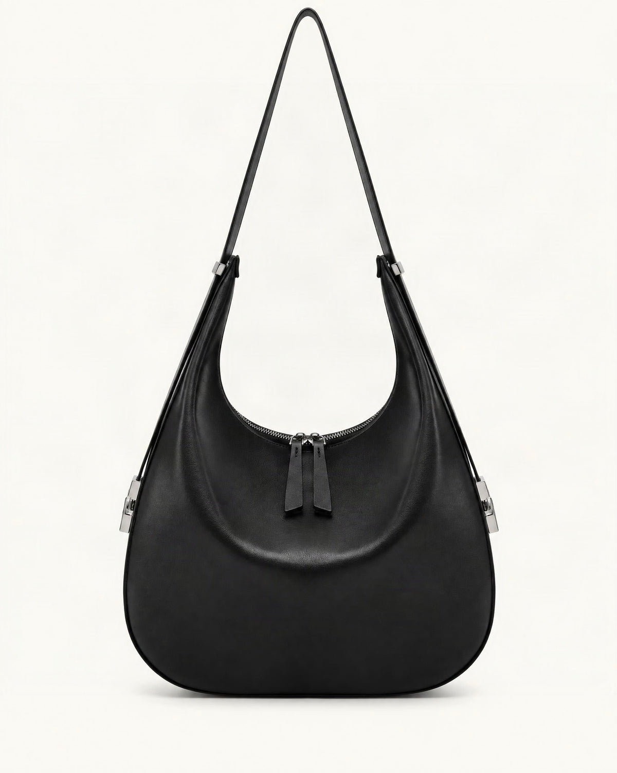 Cowhide Leather Crescent Hobo Shoulder Bag – Color Options — straight-on front view on a warm white background