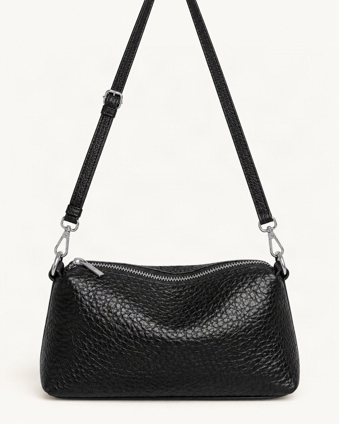 Top-Grain Cowhide Small Shoulder Crossbody Bag — straight-on front view on a warm white background