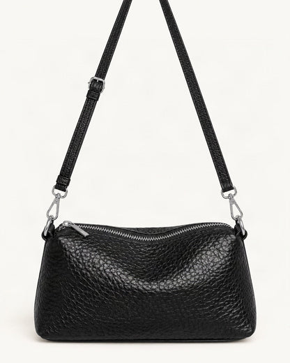 Top-Grain Cowhide Small Shoulder Crossbody Bag — straight-on front view on a warm white background