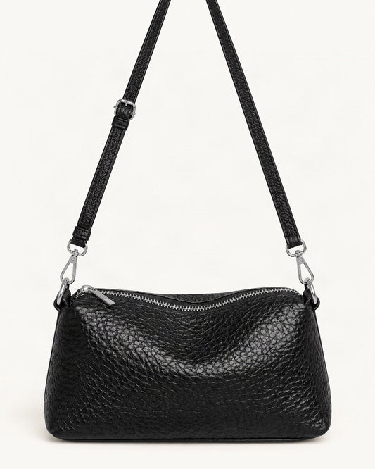 Top-Grain Cowhide Small Shoulder Crossbody Bag — straight-on front view on a warm white background