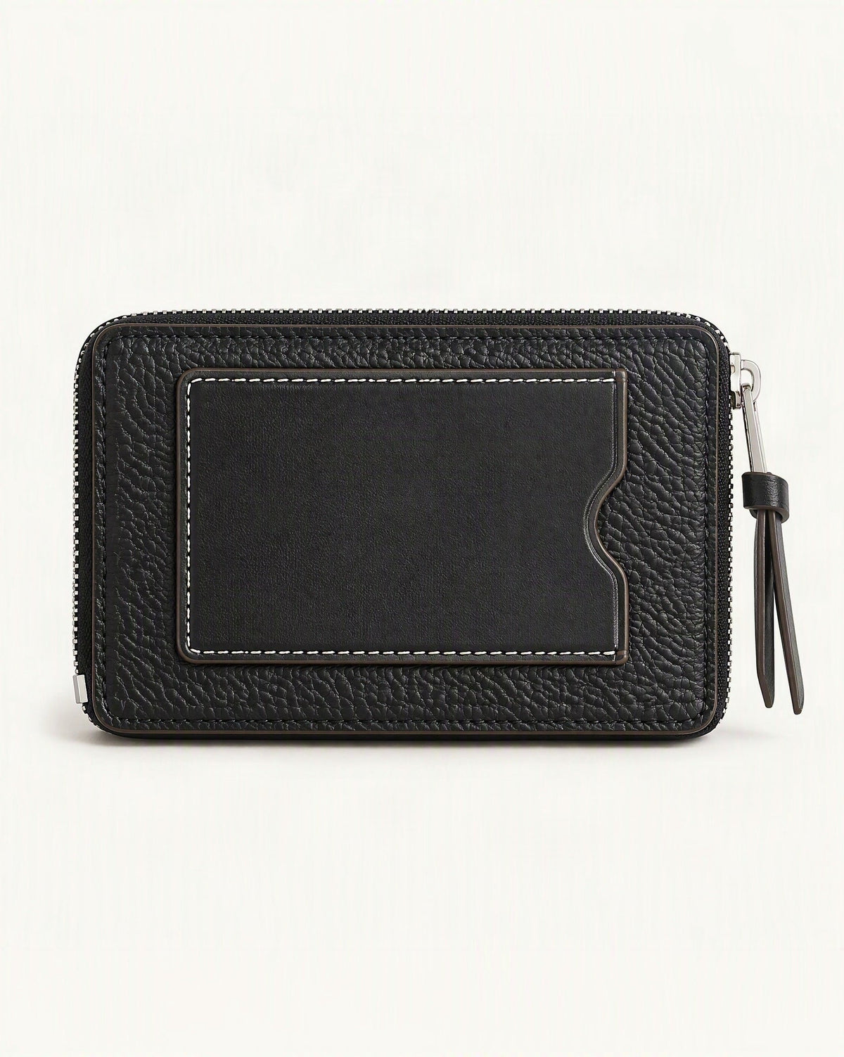 Cowhide Mini Card Holder Wallet w Zip Coin Pocket — straight-on front view on a warm white background