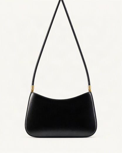 Cowhide Leather Shoulder Bag — straight-on front view on a warm white background