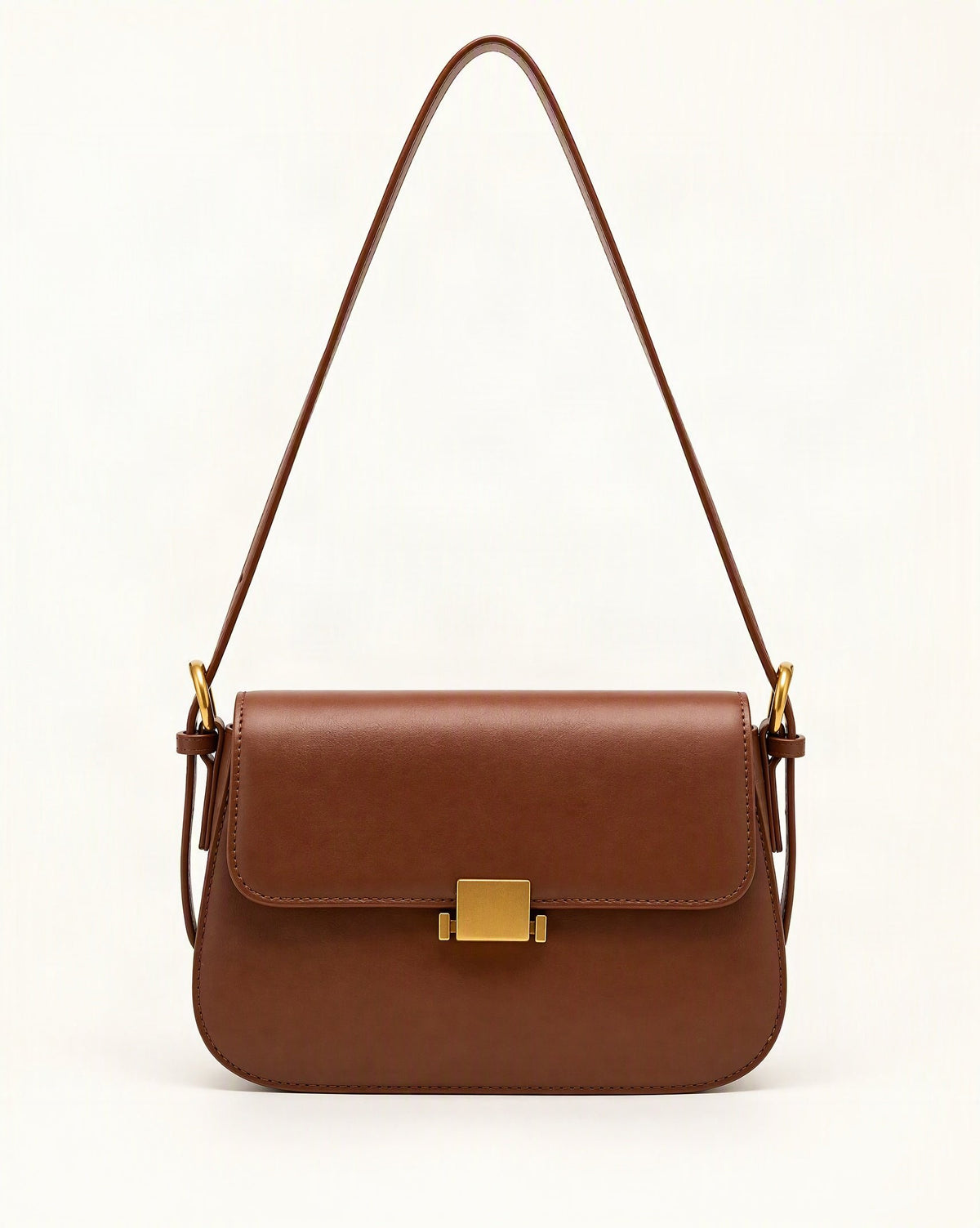 Cowhide Leather Small Shoulder Bag — straight-on front view on a warm white background