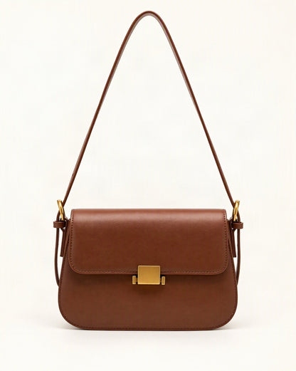 Cowhide Leather Small Shoulder Bag — straight-on front view on a warm white background