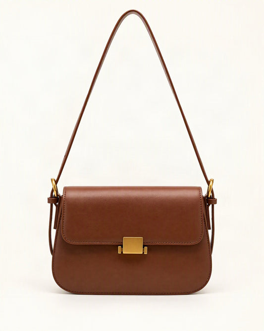 Cowhide Leather Small Shoulder Bag — straight-on front view on a warm white background