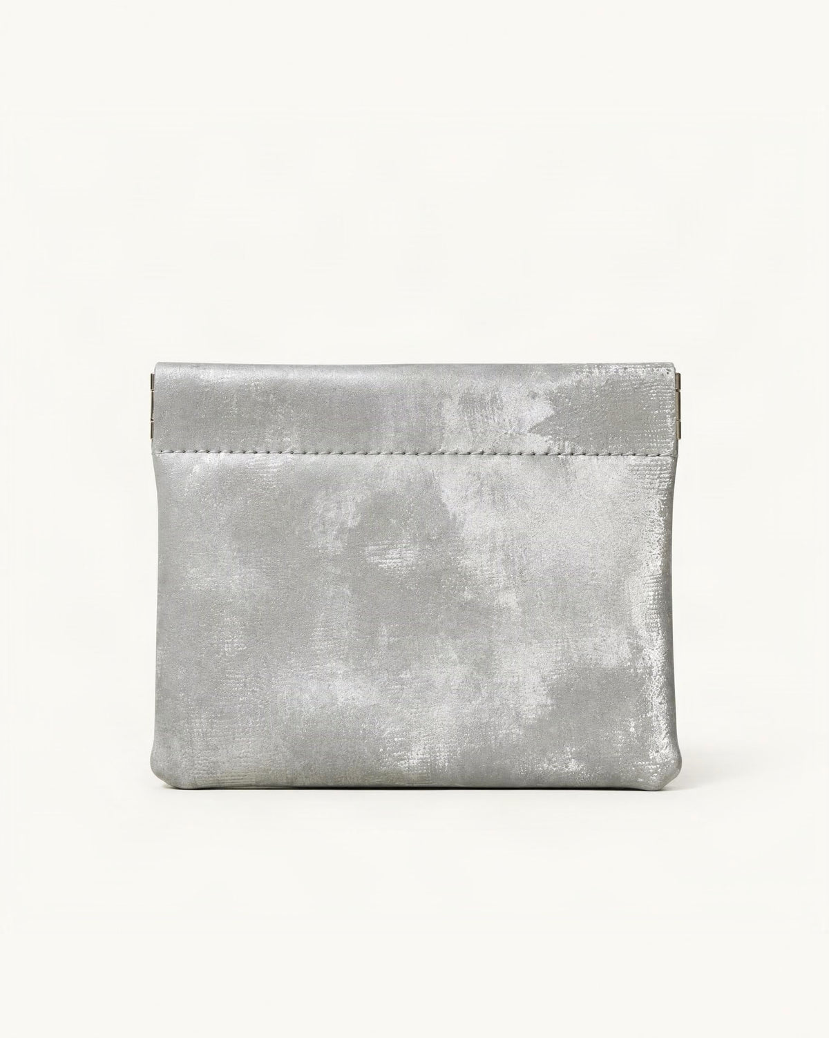 Satin Cowhide Mini Card Pouch with Spring Clasp Closure — straight-on front view on a warm white background
