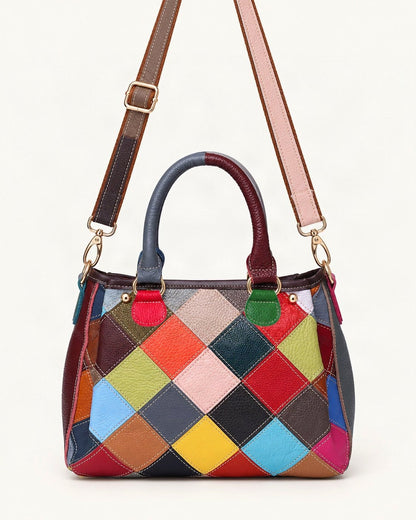 Top-Grain Cowhide Quilted Shoulder Bag — straight-on front view on a warm white background