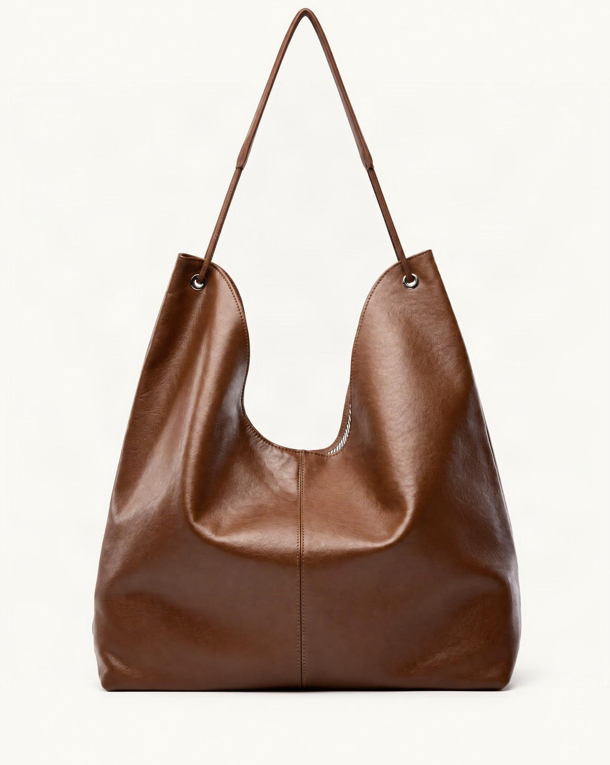 Cowhide Leather Small Hobo Shoulder Bag — straight-on front view on a warm white background