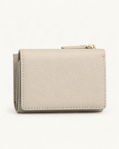 Genuine Leather RFID Small Wallet with Coin Pocket — straight-on front view on a warm white background
