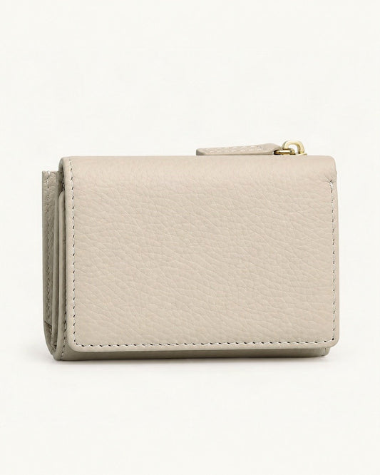 Genuine Leather RFID Small Wallet with Coin Pocket — straight-on front view on a warm white background