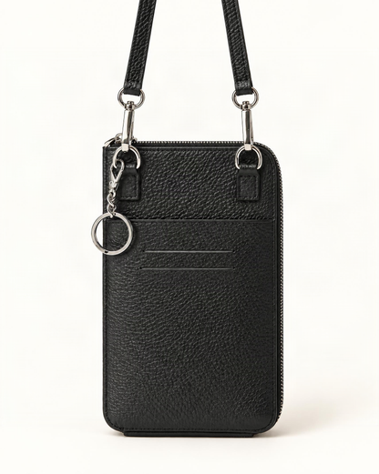 Cowhide Leather Micro Crossbody Phone Bag — back view on a warm white background