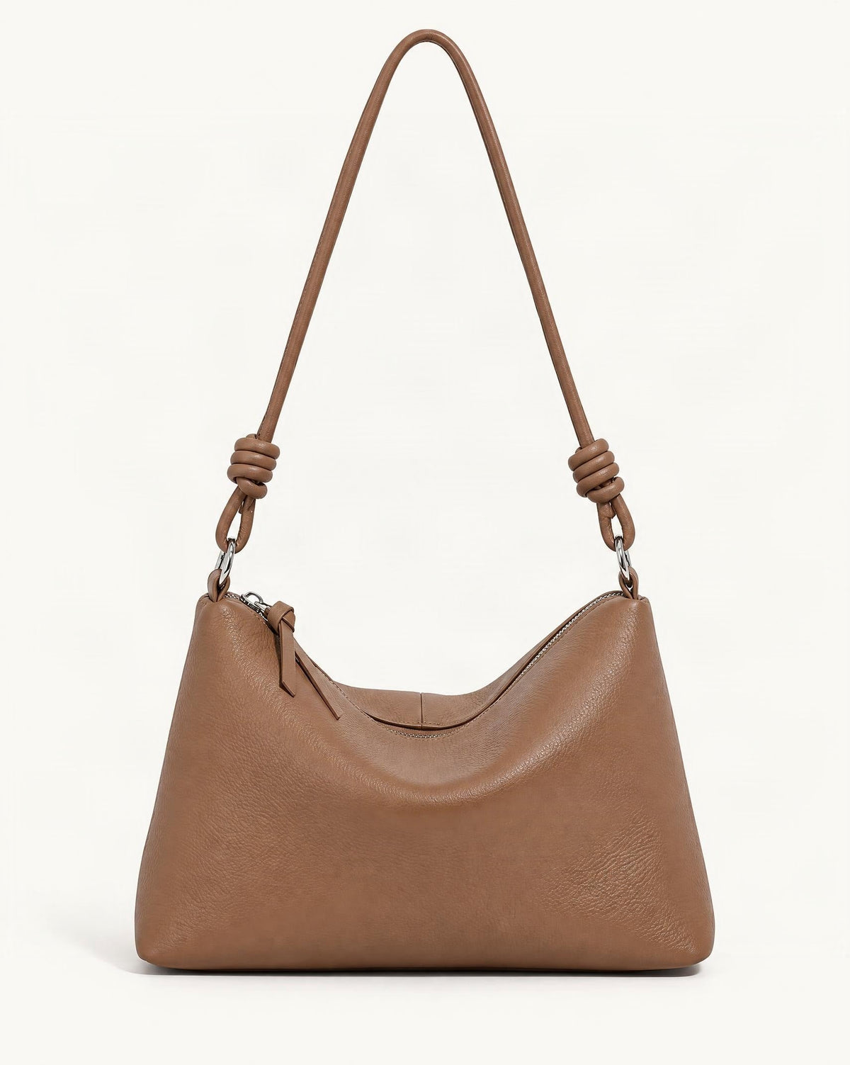 Pebbled Cowhide Leather Tote Shoulder Bag — straight-on front view on a warm white background