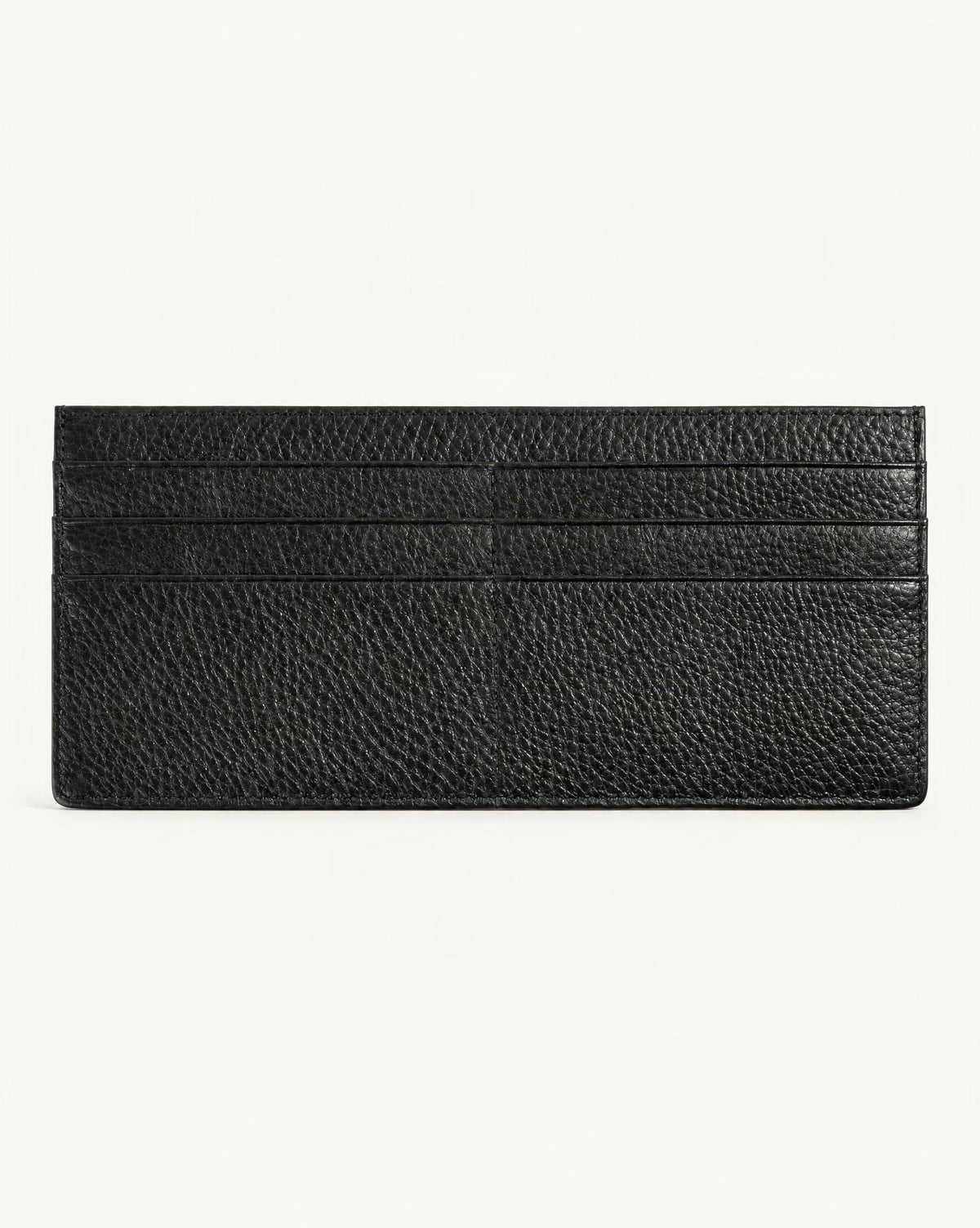 Cowhide Leather Slim Long Wallet with 6 Card Slots — straight-on front view on a warm white background