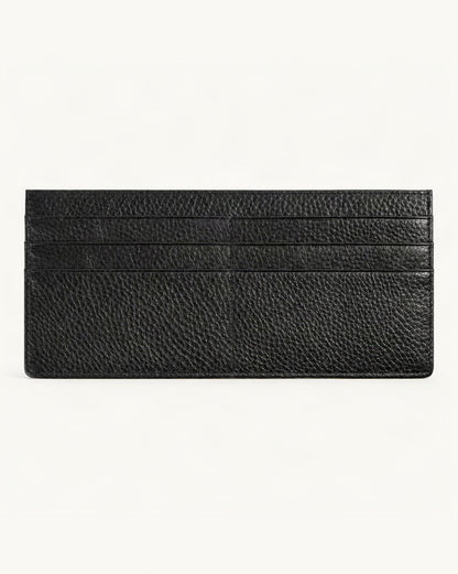 Cowhide Leather Slim Long Wallet with 6 Card Slots — straight-on front view on a warm white background