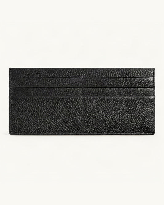 Cowhide Leather Slim Long Wallet with 6 Card Slots — straight-on front view on a warm white background