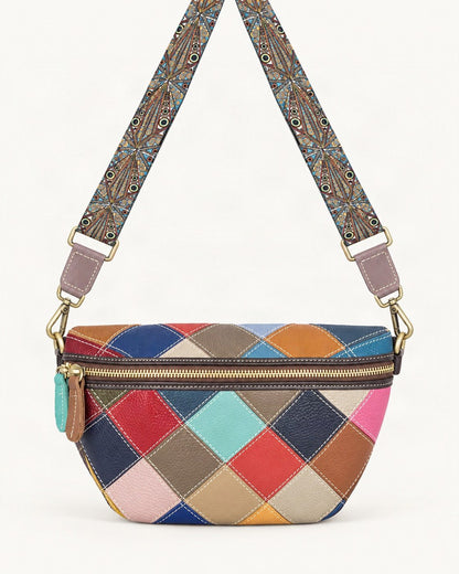 Top-Grain Cowhide Small Crossbody Bag — straight-on front view on a warm white background