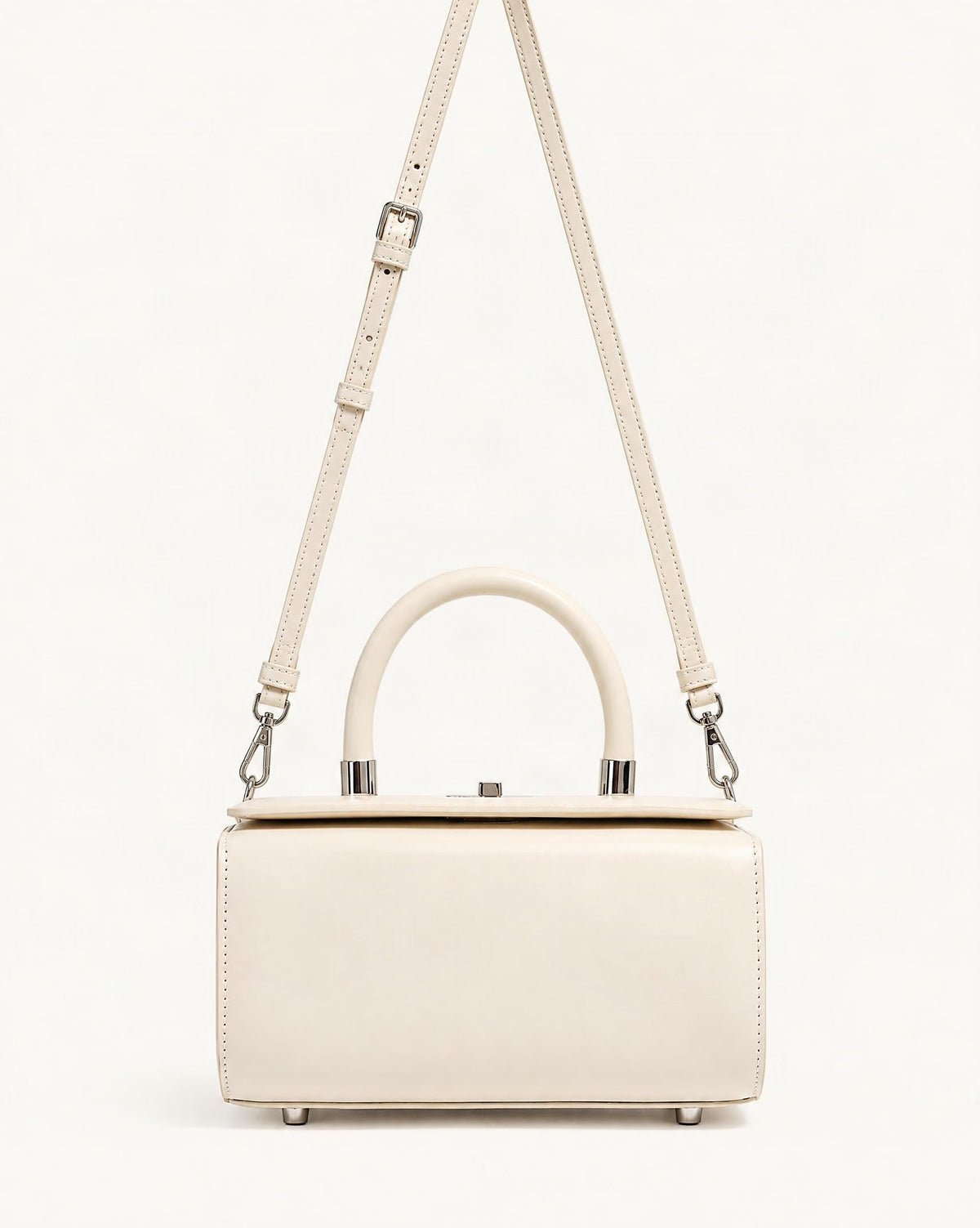 Cowhide Leather Box Handbag — straight-on front view on a warm white background