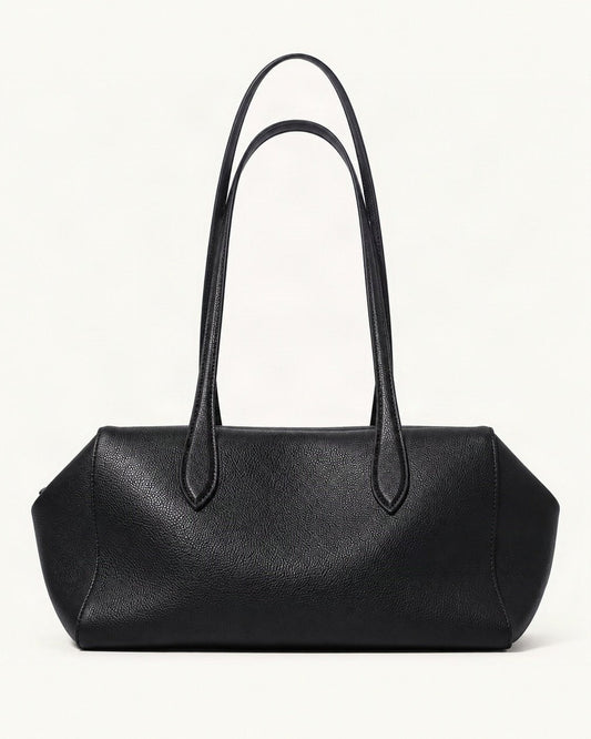 Top-Grain Cowhide Small Plus Shoulder Tote Bag — straight-on front view on a warm white background