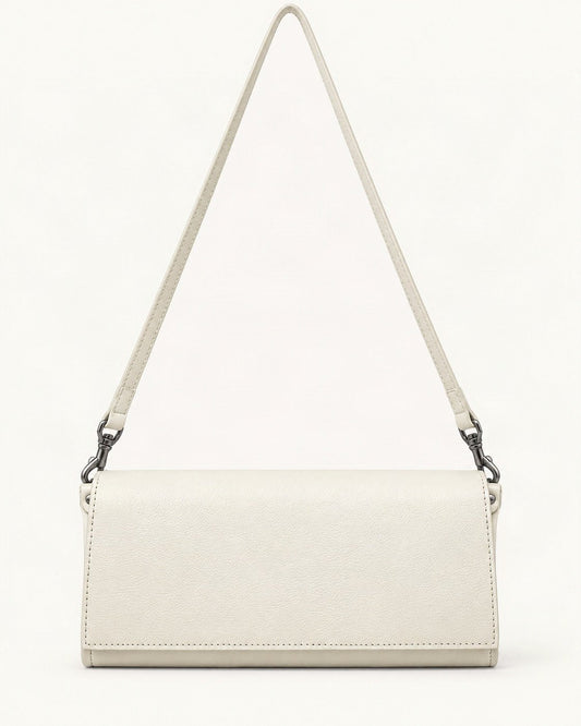 Top-Grain Cowhide Flap Shoulder Bag — straight-on front view on a warm white background