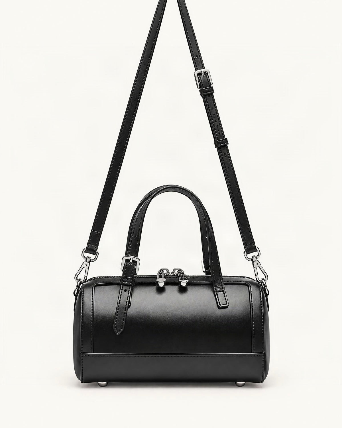 Cowhide Leather Mini Boston Bowling Bag — straight-on front view on a warm white background