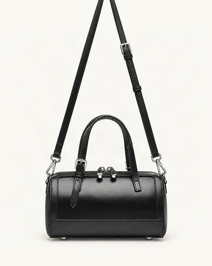 Cowhide Leather Mini Boston Bowling Bag — straight-on front view on a warm white background