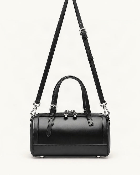Cowhide Leather Mini Boston Bowling Bag — straight-on front view on a warm white background