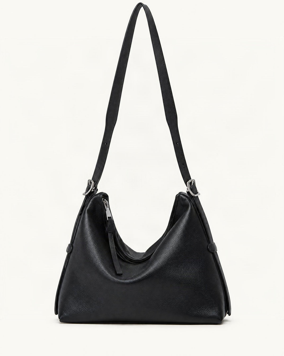 Leather Small Plus Shoulder Bag — straight-on front view on a warm white background