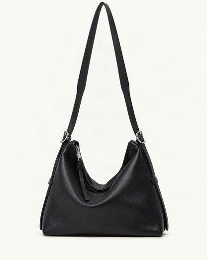 Leather Small Plus Shoulder Bag — straight-on front view on a warm white background